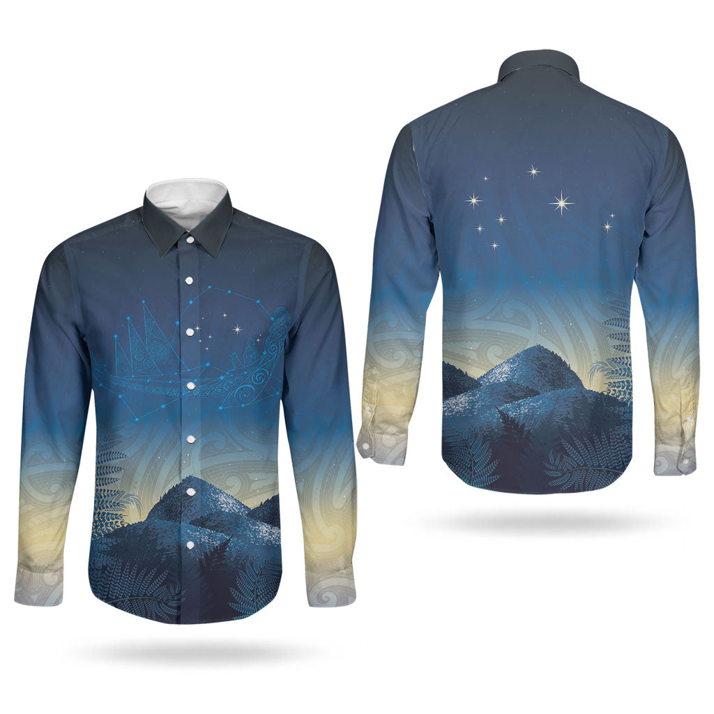 New Zealand Matariki Couples Matching Off Shoulder Maxi Dress and Long Sleeve Button Shirt Maori Waka With Silver Fern