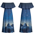 New Zealand Matariki Couples Matching Off Shoulder Maxi Dress and Long Sleeve Button Shirt Maori Waka With Silver Fern