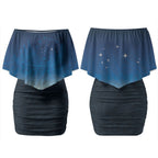 New Zealand Matariki Couples Matching Off Shoulder Short Dress and Long Sleeve Button Shirt Maori Waka With Silver Fern