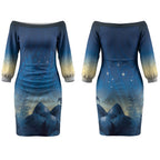 New Zealand Matariki Couples Matching Off The Shoulder Long Sleeve Dress and Hawaiian Shirt Maori Waka With Silver Fern