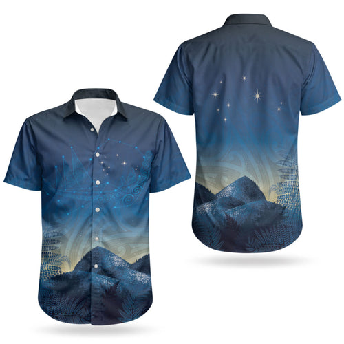 New Zealand Matariki Couples Matching Puletasi and Hawaiian Shirt Maori Waka With Silver Fern