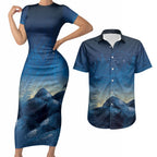 New Zealand Matariki Couples Matching Short Sleeve Bodycon Dress and Hawaiian Shirt Maori Waka With Silver Fern