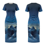 New Zealand Matariki Couples Matching Short Sleeve Bodycon Dress and Long Sleeve Button Shirt Maori Waka With Silver Fern