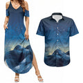 New Zealand Matariki Couples Matching Summer Maxi Dress and Hawaiian Shirt Maori Waka With Silver Fern
