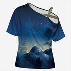 New Zealand Matariki Cross Shoulder Shirt Maori Waka With Silver Fern
