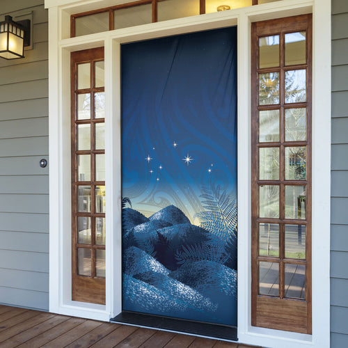 New Zealand Matariki Door Cover Maori Waka With Silver Fern