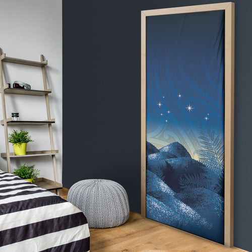 New Zealand Matariki Door Cover Maori Waka With Silver Fern