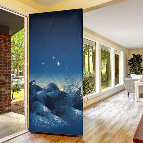 New Zealand Matariki Door Cover Maori Waka With Silver Fern