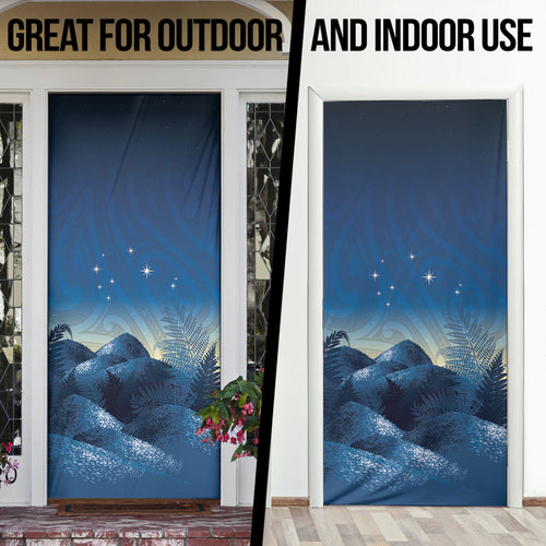 New Zealand Matariki Door Cover Maori Waka With Silver Fern