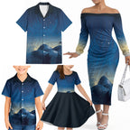 New Zealand Matariki Family Matching Off The Shoulder Long Sleeve Dress and Hawaiian Shirt Maori Waka With Silver Fern