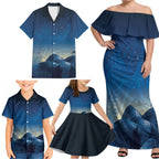 New Zealand Matariki Family Matching Off Shoulder Maxi Dress and Hawaiian Shirt Maori Waka With Silver Fern