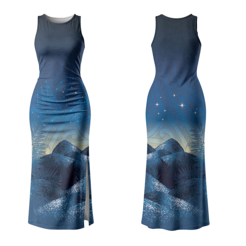 New Zealand Matariki Family Matching Tank Maxi Dress and Hawaiian Shirt Maori Waka With Silver Fern