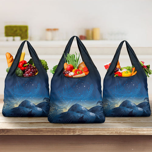New Zealand Matariki Grocery Bag Maori Waka With Silver Fern