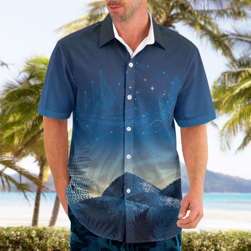 New Zealand Matariki Hawaiian Shirt Maori Waka With Silver Fern