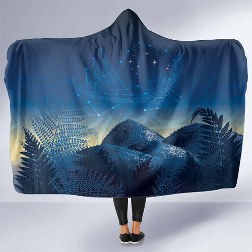 New Zealand Matariki Hooded Blanket Maori Waka With Silver Fern