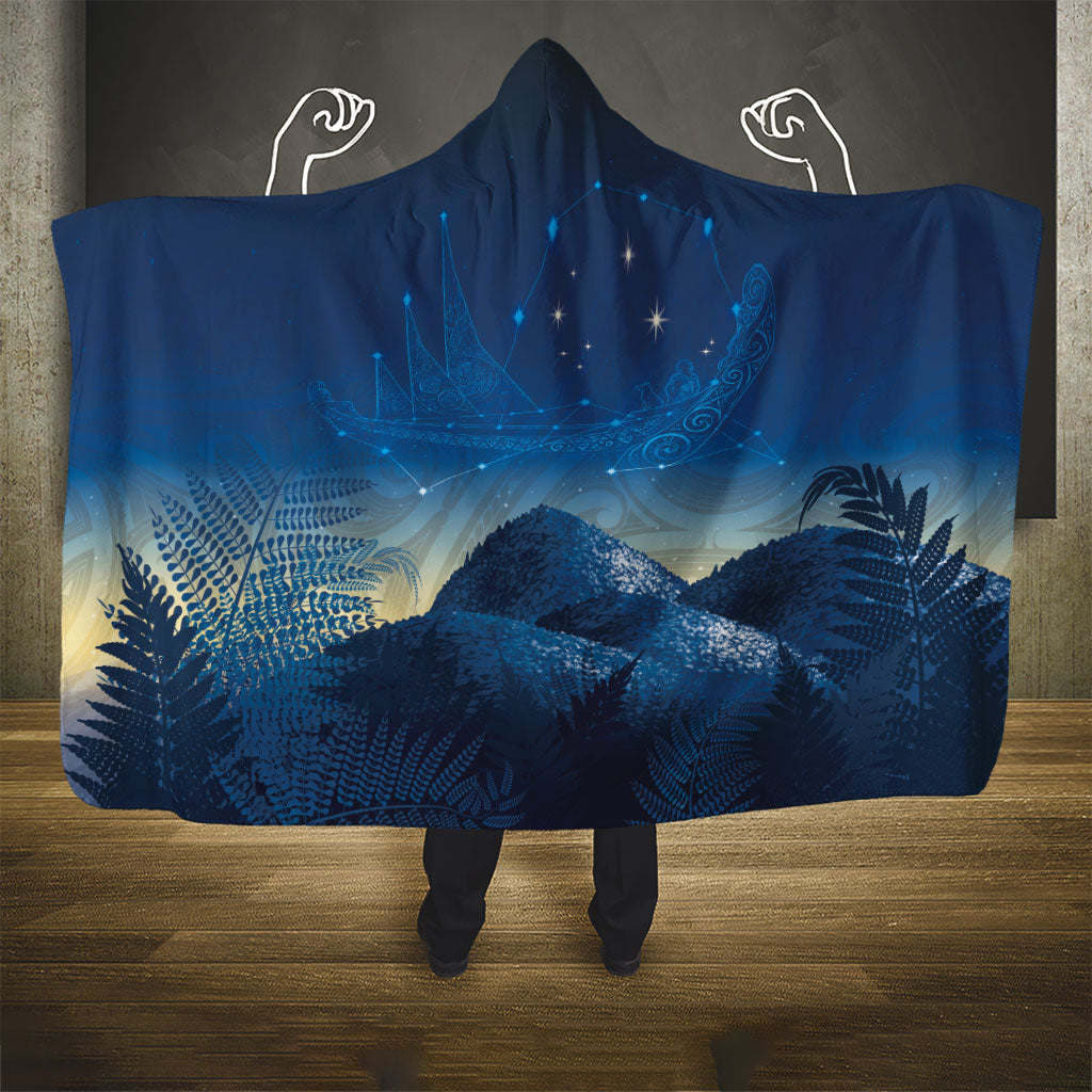 New Zealand Matariki Hooded Blanket Maori Waka With Silver Fern