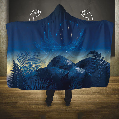 New Zealand Matariki Hooded Blanket Maori Waka With Silver Fern