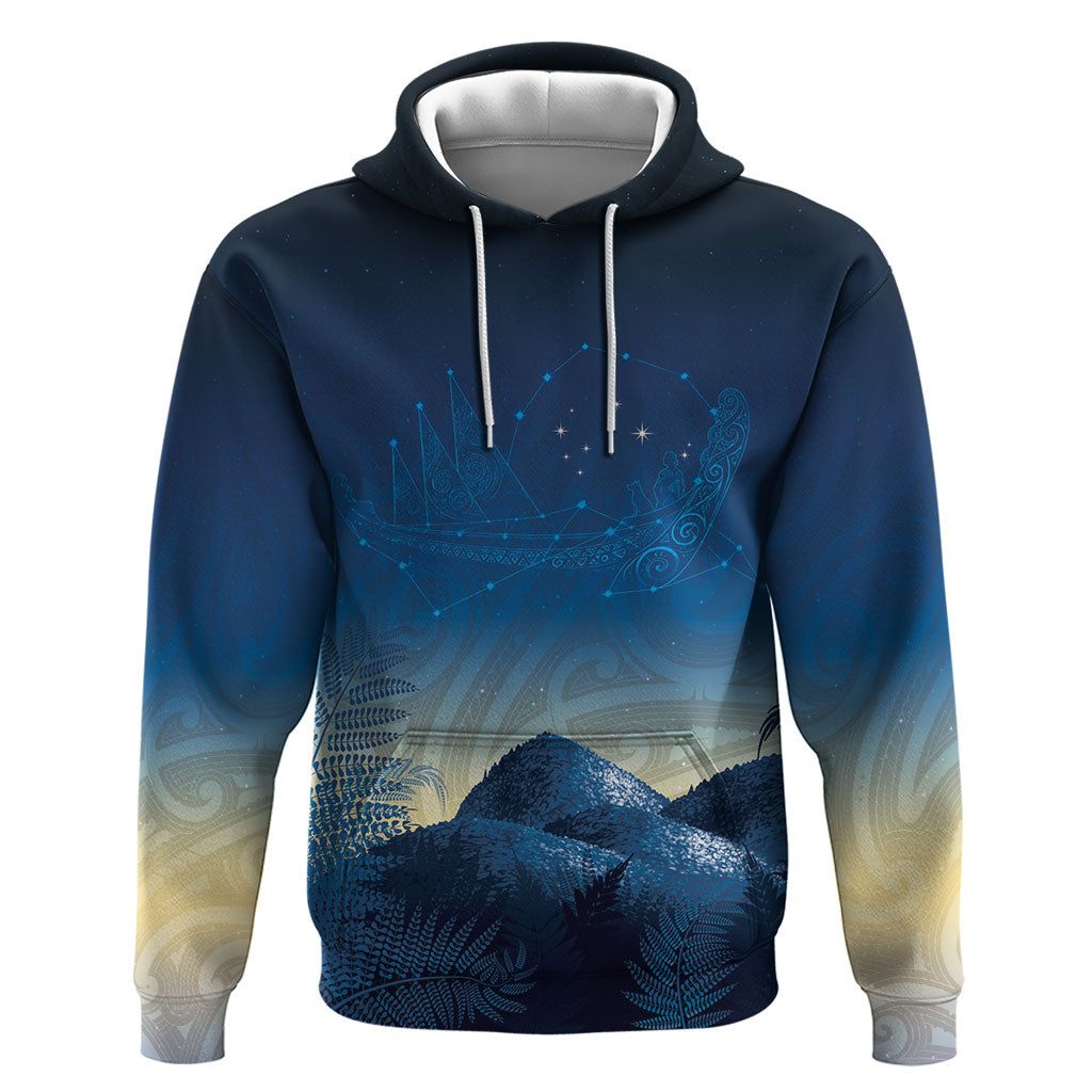 New Zealand Matariki Hoodie Maori Waka With Silver Fern