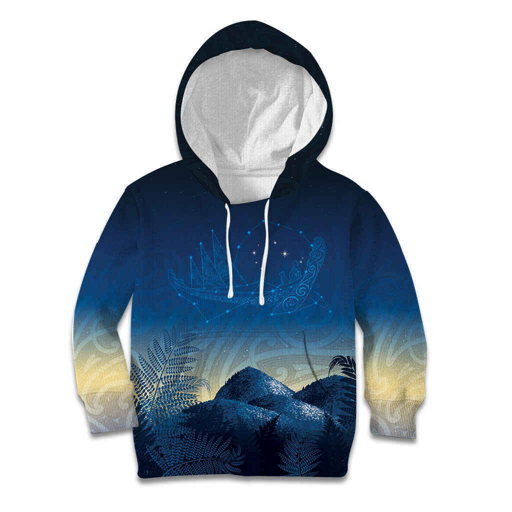 New Zealand Matariki Kid Hoodie Maori Waka With Silver Fern