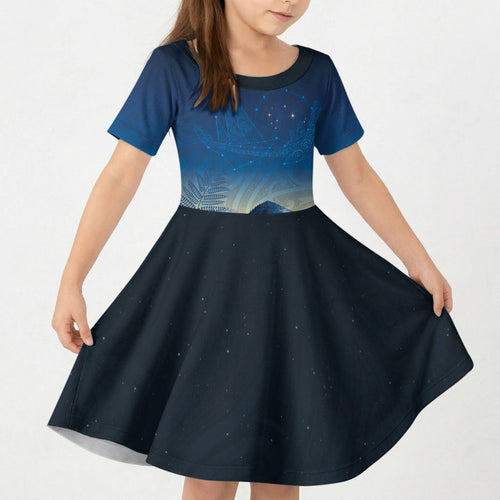 New Zealand Matariki Kid Short Sleeve Dress Maori Waka With Silver Fern