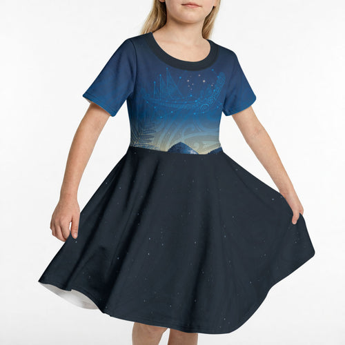 New Zealand Matariki Kid Short Sleeve Dress Maori Waka With Silver Fern