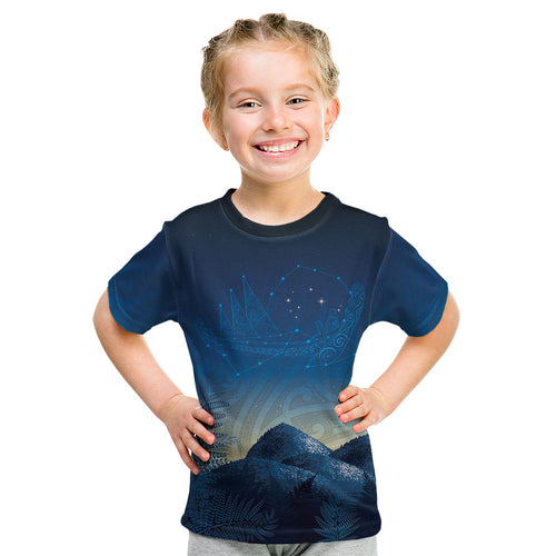 New Zealand Matariki Kid T Shirt Maori Waka With Silver Fern