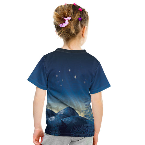 New Zealand Matariki Kid T Shirt Maori Waka With Silver Fern