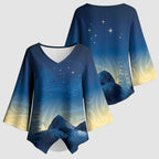 New Zealand Matariki Kimono Sleeve Blouse Maori Waka With Silver Fern