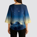New Zealand Matariki Kimono Sleeve Blouse Maori Waka With Silver Fern
