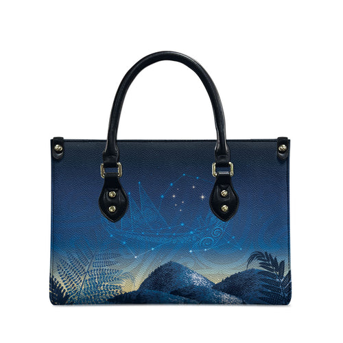 New Zealand Matariki Leather Bag Maori Waka With Silver Fern