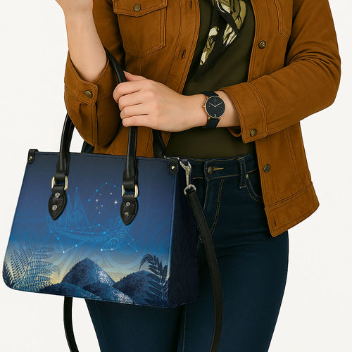 New Zealand Matariki Leather Bag Maori Waka With Silver Fern