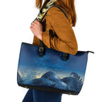 New Zealand Matariki Leather Tote Bag Maori Waka With Silver Fern