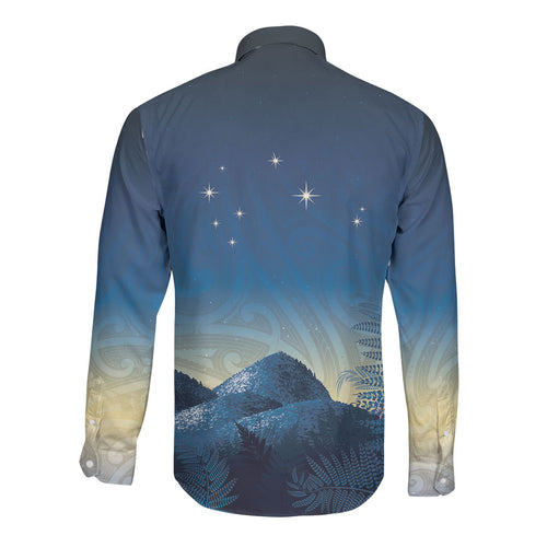 New Zealand Matariki Long Sleeve Button Shirt Maori Waka With Silver Fern
