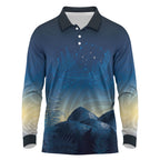 New Zealand Matariki Long Sleeve Polo Shirt Maori Waka With Silver Fern