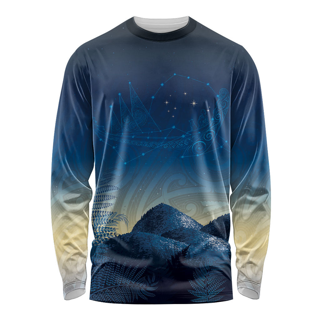 New Zealand Matariki Long Sleeve Shirt Maori Waka With Silver Fern