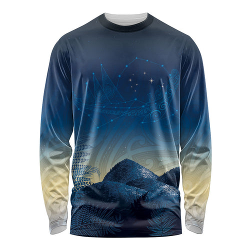 New Zealand Matariki Long Sleeve Shirt Maori Waka With Silver Fern