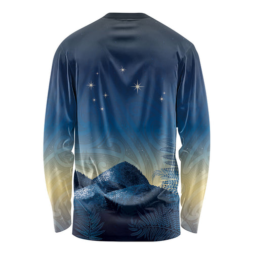 New Zealand Matariki Long Sleeve Shirt Maori Waka With Silver Fern