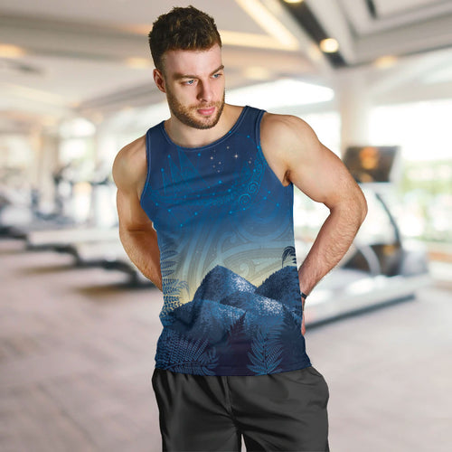 New Zealand Matariki Men Tank Top Maori Waka With Silver Fern