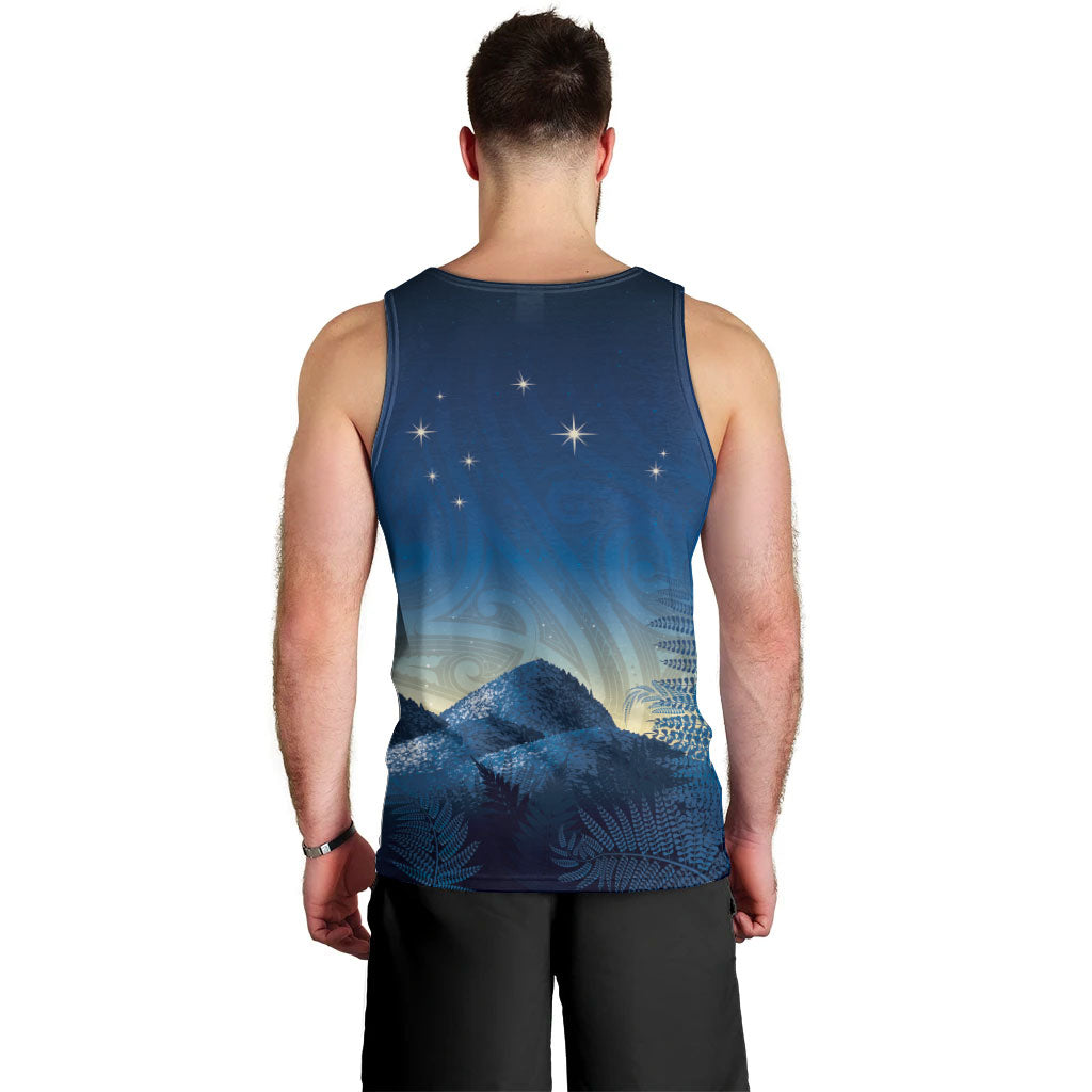New Zealand Matariki Men Tank Top Maori Waka With Silver Fern