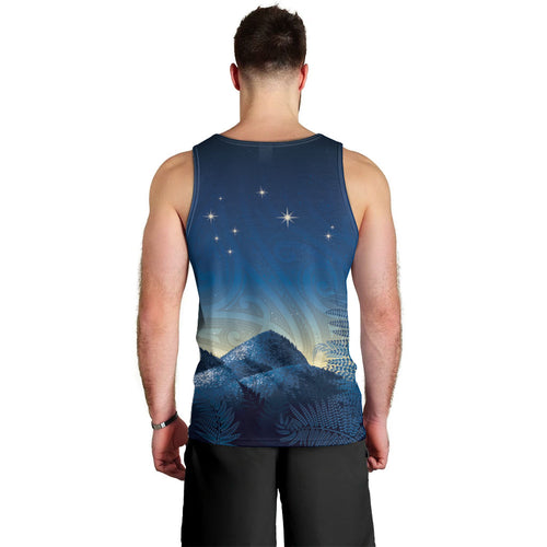 New Zealand Matariki Men Tank Top Maori Waka With Silver Fern