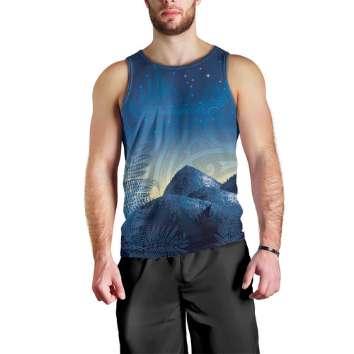 New Zealand Matariki Men Tank Top Maori Waka With Silver Fern