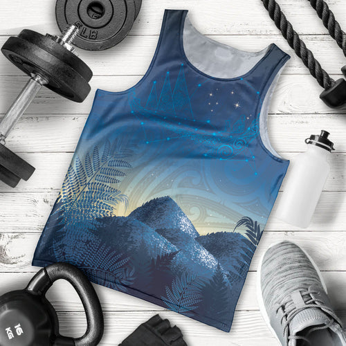 New Zealand Matariki Men Tank Top Maori Waka With Silver Fern