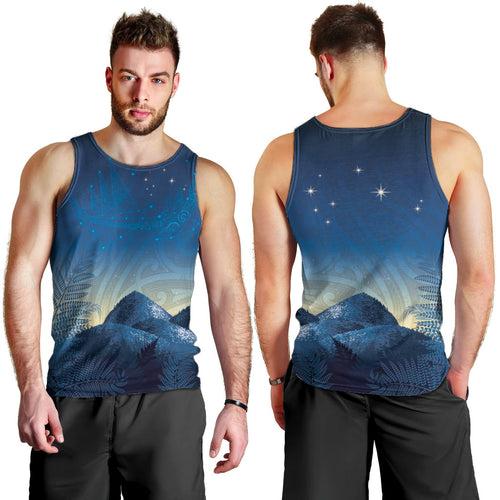 New Zealand Matariki Men Tank Top Maori Waka With Silver Fern