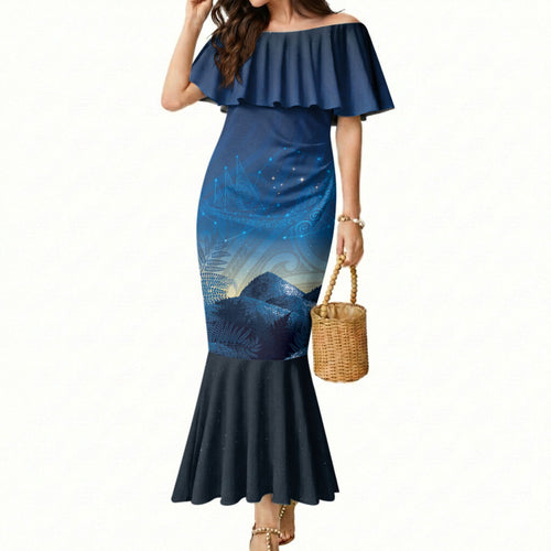 New Zealand Matariki Mermaid Dress Maori Waka With Silver Fern