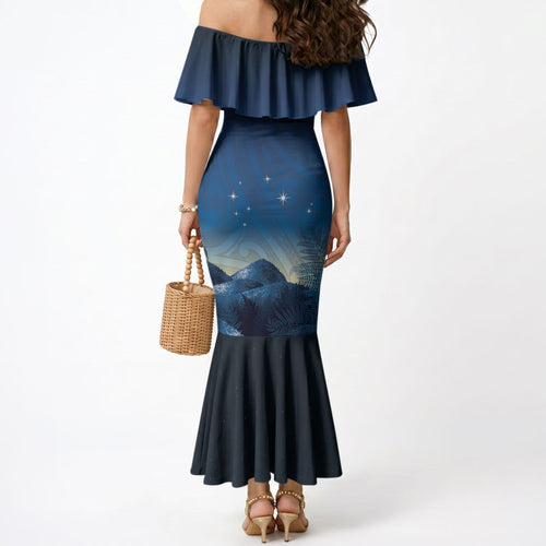New Zealand Matariki Mermaid Dress Maori Waka With Silver Fern