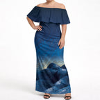 New Zealand Matariki Off Shoulder Maxi Dress Maori Waka With Silver Fern