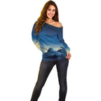 New Zealand Matariki Off Shoulder Sweater Maori Waka With Silver Fern