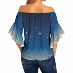 New Zealand Matariki Off Shoulder Wrap Waist Top Maori Waka With Silver Fern