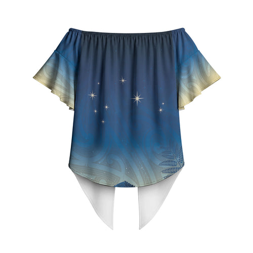 New Zealand Matariki Off Shoulder Wrap Waist Top Maori Waka With Silver Fern