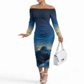 New Zealand Matariki Off The Shoulder Long Sleeve Dress Maori Waka With Silver Fern